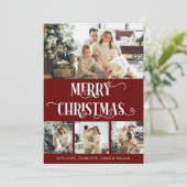 赤と白4フォトコラージメリークリスマス シーズンカード (スタンド正面)