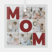 赤と白6フォトコラージママ ガラスオーナメント (正面)