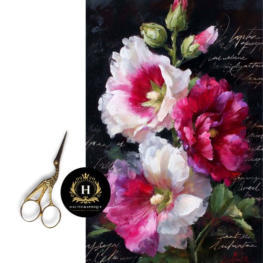 赤と白Hollyhockフローラ切り離 薄葉紙