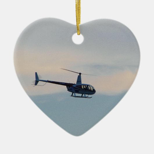 赤と白R44ヘリコプター セラミックオーナメント (正面)