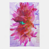 赤と素晴らし熱ピンクサボサボダリア キッチンタオル (縦)