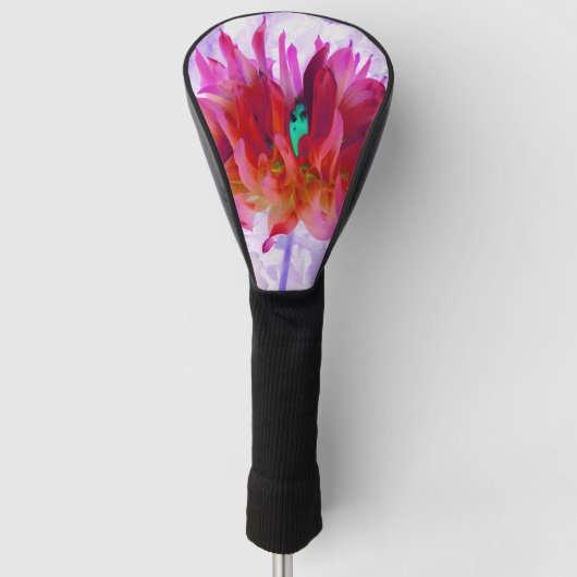 赤と素晴らし熱ピンクサボサボダリア ゴルフヘッドカバー (正面)