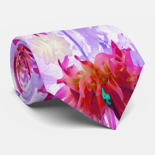 赤と素晴らし熱ピンクサボサボダリア ネクタイ (ロール)