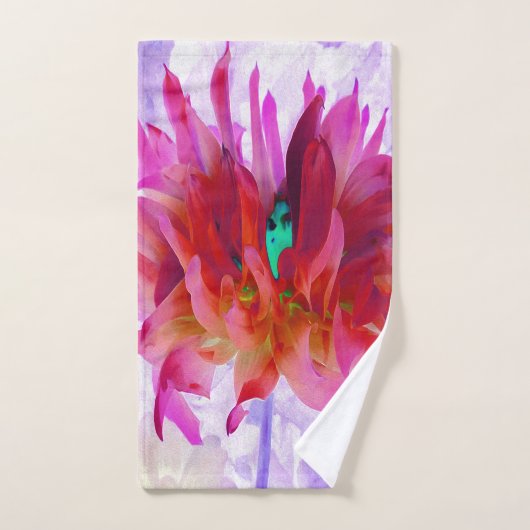 赤と素晴らし熱ピンクサボサボダリア ハンドタオル (ハンドタオル)