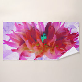 赤と素晴らし熱ピンクサボサボダリア バスタオル