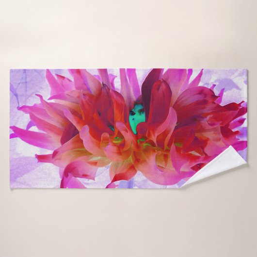 赤と素晴らし熱ピンクサボサボダリア バスタオル (バスタオル)