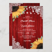 赤と素朴ひまわり結婚式招待状 招待状 (正面/裏面)
