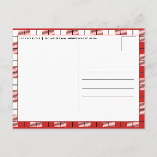 赤と素朴白のギンガムフランネルクリスマスツリー 案内ポストカード (裏面)