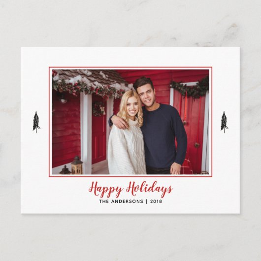 赤と素朴白のギンガムフランネルクリスマスツリー 案内ポストカード (正面)