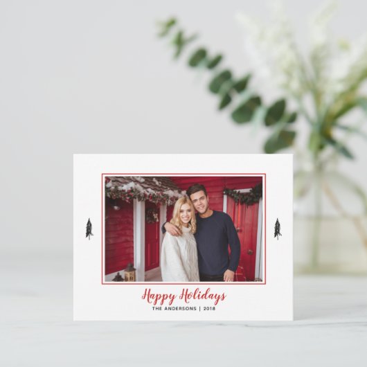 赤と素朴白のギンガムフランネルクリスマスツリー 案内ポストカード (スタンド正面)