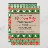 赤と素朴緑のクリスマスの醜いセーターパーティー 招待状 (正面/裏面)
