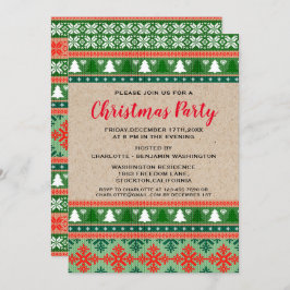 赤と素朴緑のクリスマスの醜いセーターパーティー 招待状