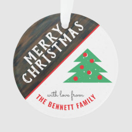 赤と素朴緑のクリスマスツリーファミリーホリデー オーナメント