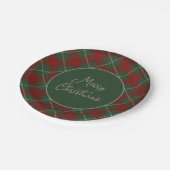 赤と素朴緑のタータンチェック格子模様クリスマス ペーパープレート (アングル)
