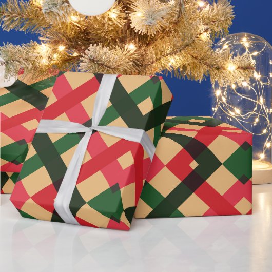 赤と素朴緑のタータンチェック格子模様ホリデーラッピング ラッピングペーパー (クリスマス)