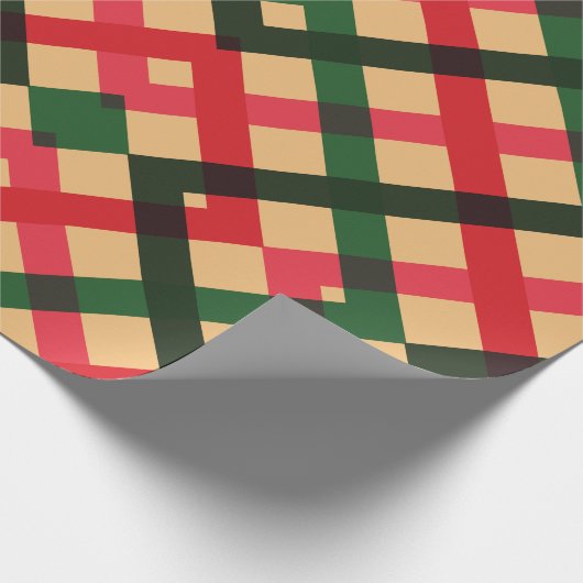 赤と素朴緑のタータンチェック格子模様ホリデーラッピング ラッピングペーパー (角)