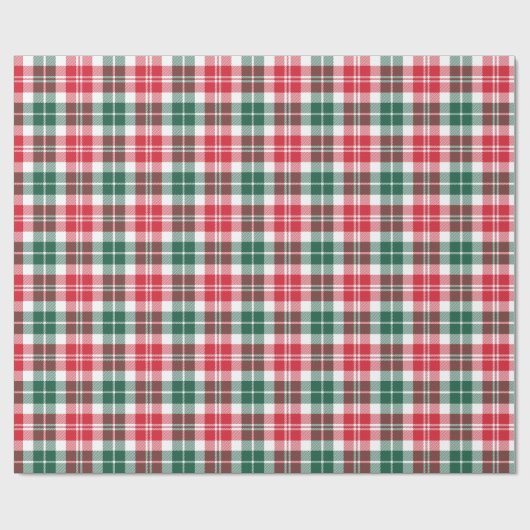赤と素朴緑のタータンチェック格子縞ホリデー ラッピングペーパー (フラット)