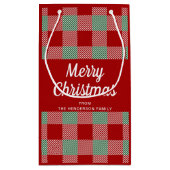 赤と素朴緑の格子模様のクリスマス スモールペーパーバッグ (裏面)