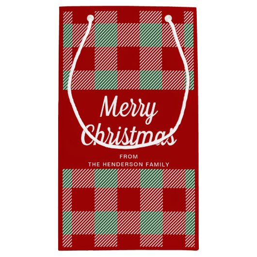 赤と素朴緑の格子模様のクリスマス スモールペーパーバッグ (裏面)
