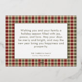 赤と素朴緑の格子模様ハッピーホリデーズ写真 箔シーズンカード (裏面)