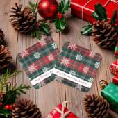 赤と素朴緑の雪片パターンホリデー スクエアペーパーコースター