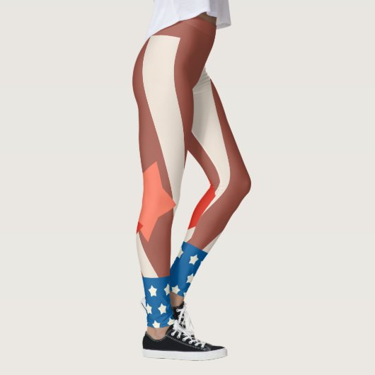 赤と素朴青の愛国的なスターアクセント レギンス (右)
