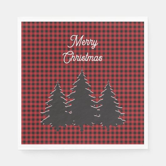 赤と素朴黒のバッファローの格子状のクリスマスツリー スタンダードランチョンナプキン (正面)