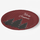 赤と素朴黒のバッファローの格子状のクリスマスツリー ペーパープレート (アングル)