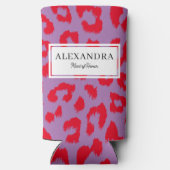 赤と紫のアニマルプリントの独身最後の祭り スリム缶クーラー (裏面)