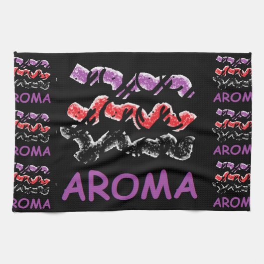 赤と紫のアロマブラック キッチンタオル (横)