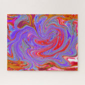 赤と紫のグルービー抽象芸術レトロアート ジグソーパズル (横)