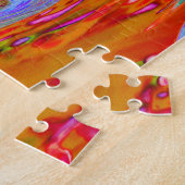 赤と紫のグルービー抽象芸術レトロアート ジグソーパズル (側面)