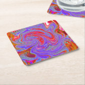 赤と紫のグルービー抽象芸術レトロアート スクエアペーパーコースター (アングル)