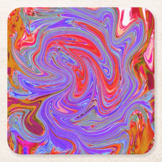 赤と紫のグルービー抽象芸術レトロアート スクエアペーパーコースター (正面)