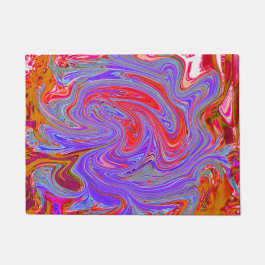 赤と紫のグルービー抽象芸術レトロアート ドアマット (正面)
