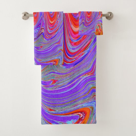 赤と紫のグルービー抽象芸術レトロアート バスタオルセット (インサイチュ)