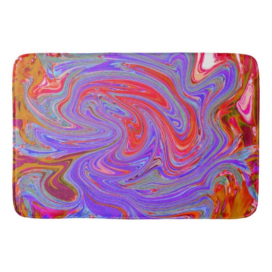 赤と紫のグルービー抽象芸術レトロアート バスマット (正面)