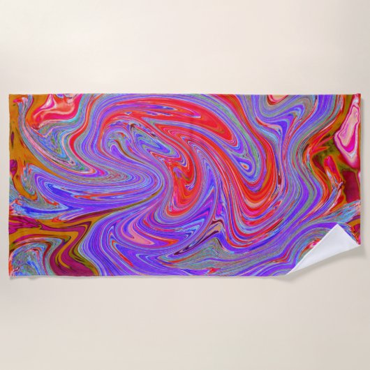 赤と紫のグルービー抽象芸術レトロアート ビーチタオル (正面)