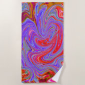 赤と紫のグルービー抽象芸術レトロアート ビーチタオル (正面)