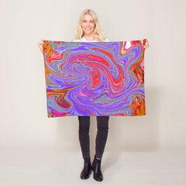 赤と紫のグルービー抽象芸術レトロアート フリースブランケット