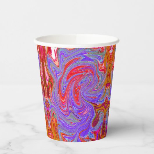 赤と紫のグルービー抽象芸術レトロアート 紙コップ (左)