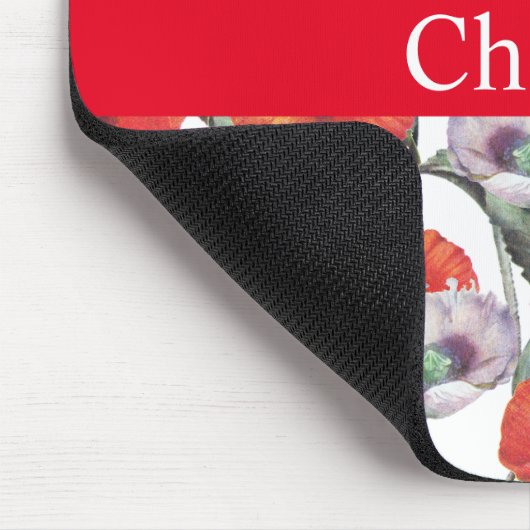 赤と紫のケシのパタパーソナライズされたーン マウスパッド (コーナー)