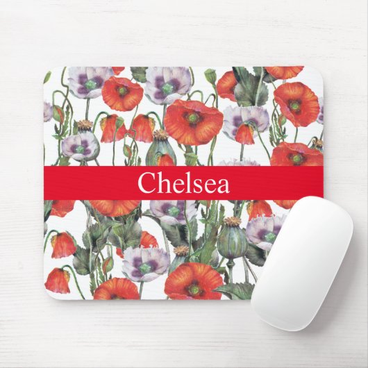 赤と紫のケシのパタパーソナライズされたーン マウスパッド (マウス)