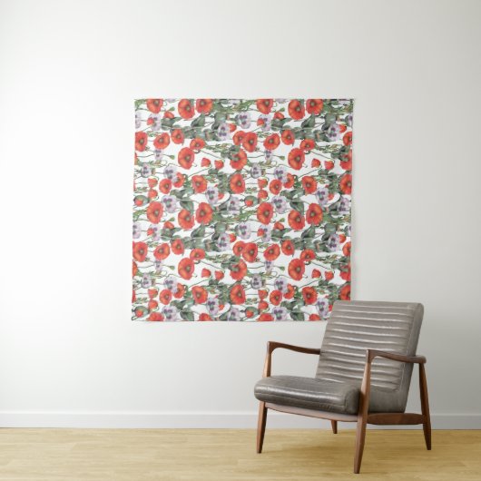 赤と紫のケシの柄 タペストリー (インサイチュ(横))