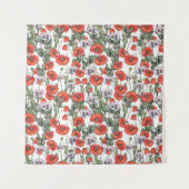 赤と紫のケシの柄 タペストリー (正面)