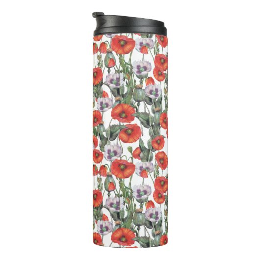 赤と紫のケシの柄 タンブラー (回転右)