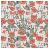 赤と紫のケシの柄 ファブリック (クローズアップ)