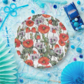 赤と紫のケシの柄 ペーパープレート (パーティー)