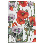 赤と紫のケシの柄 ミディアムペーパーバッグ (正面)