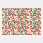 赤と紫のケシの柄 ラッピングペーパーシート (正面3)